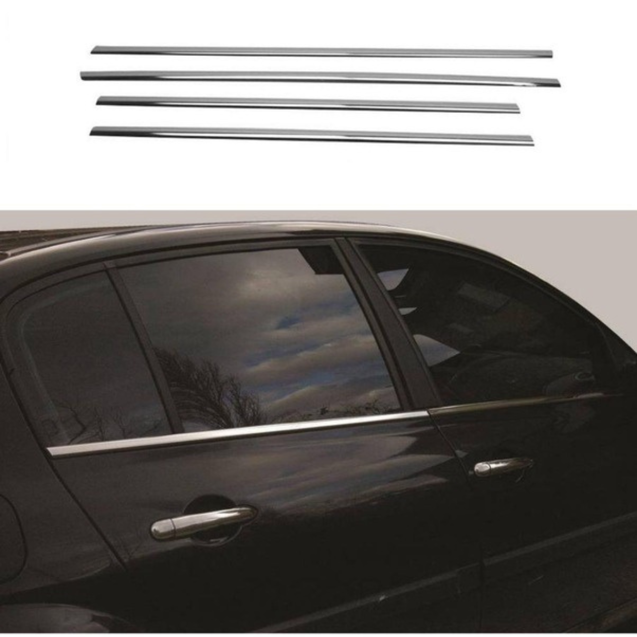 Renault Megane 2 Sedán 2004-2010 Moldura cromada para ventanas 4 puertas 4 piezas Acero inoxidable