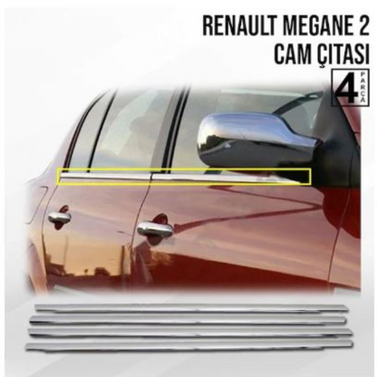 Renault Megane 2 Sedán 2004-2010 Moldura cromada para ventanas 4 puertas 4 piezas Acero inoxidable
