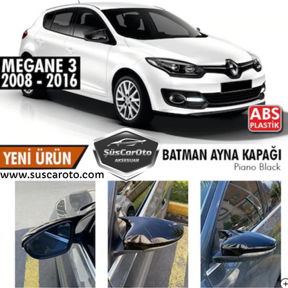 Renault Megane 3 2008-2016 Cubierta de espejo de murciélago estilo Batman Negro Piano Plástico ABS