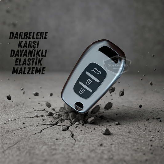 Renault Megane 4 Clio 5 Kadjar Captur Kaleos Sustalı Anahtar Uyumlu Silikon Anahtar Kılıfı Oto Anahtar Kabı Darbe Emici Anahtarlık Koyu Titan Gri PNT121