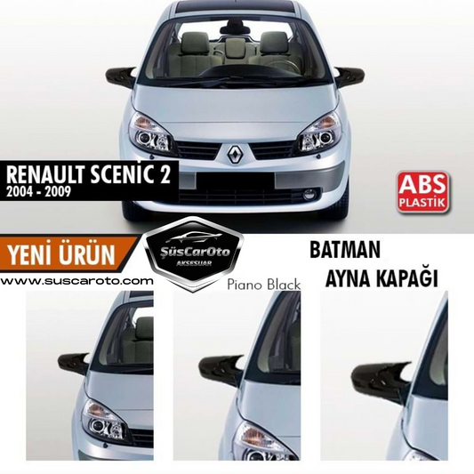 Renault Scenic 2 2004-2009 Cubierta de Espejo Retrovisor Batman Ala de Murciélago Negro Piano Plástico ABS