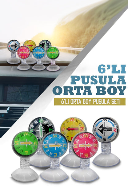 ŞüsCarOto Juego de brújula con ventosa para el interior del coche, tamaño mediano, 6 unidades, ajustable, estilo nostálgico