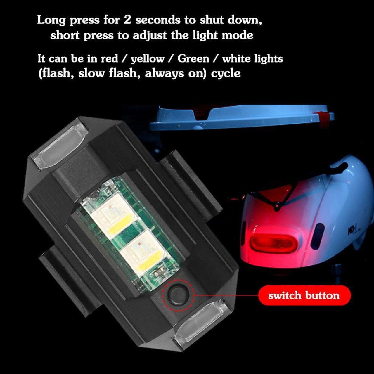 RGB Dron Bicicleta Avión Moto Automotriz Mini Estroboscópica LED Inalámbrica Recargable 1 Unidad
