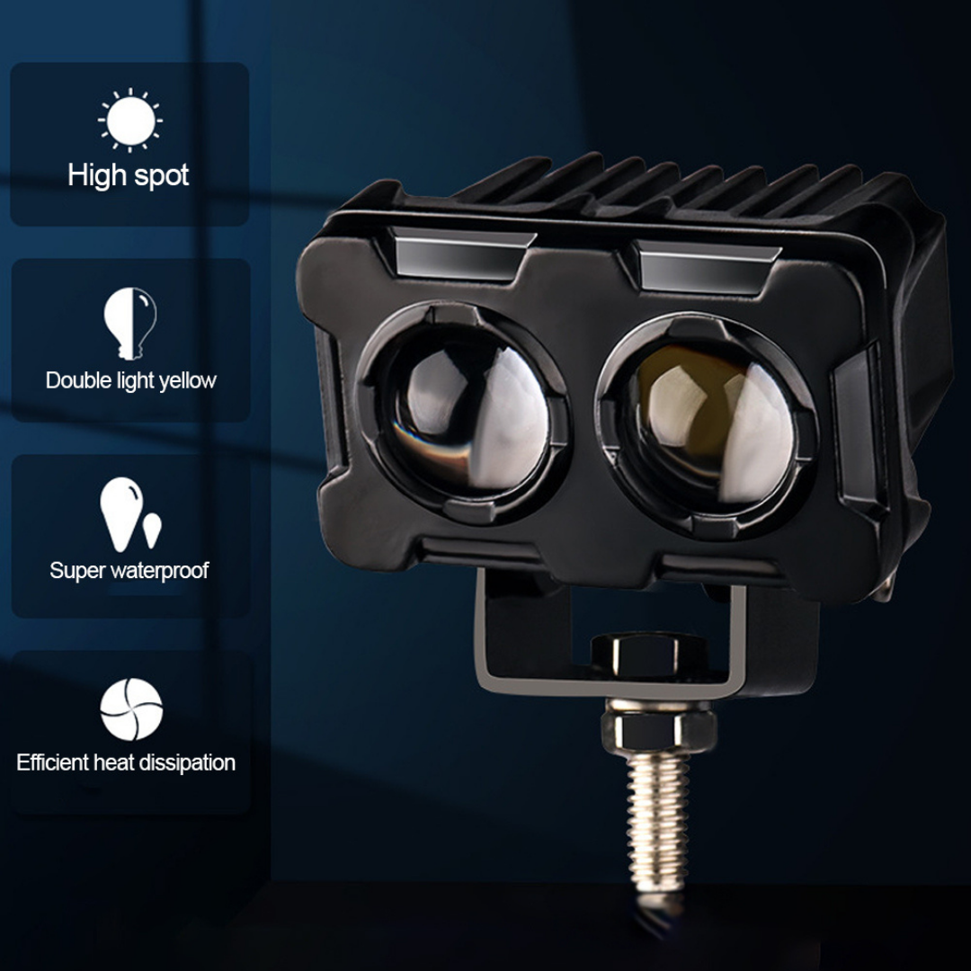 Faro antiniebla robótico bicolor amarillo-blanco, lámpara LED para coche, moto, todoterreno, proyector de doble ojo, 50W, lámpara de trabajo de metal para terrenos, 1 pieza ONG42