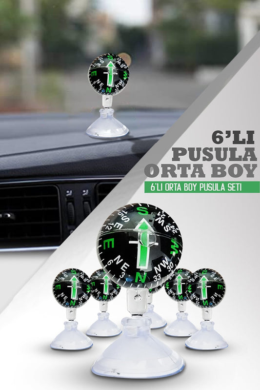 ŞüsCarOto Juego de brújulas de ventosa para coche, tamaño mediano, ajustables, estilo vintage, negras, 6 unidades