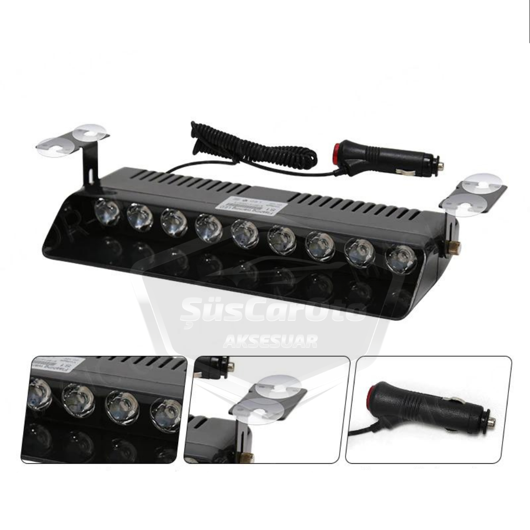 S1 Ventosa LED para ventana con mando a distancia, luz estroboscópica de policía, 9 LED, rojo, blanco y azul, 14 modos, enchufe para encendedor de cigarrillos