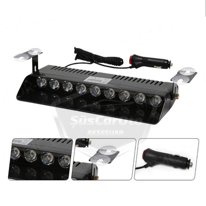 S1 Ventosa LED para ventana con mando a distancia, luz estroboscópica de policía, 9 LED, rojo, blanco y azul, 14 modos, enchufe para encendedor de cigarrillos