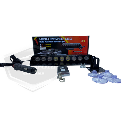 S1 Ventosa LED para ventana con mando a distancia, luz estroboscópica de policía, 9 LED, rojo, blanco y azul, 14 modos, enchufe para encendedor de cigarrillos