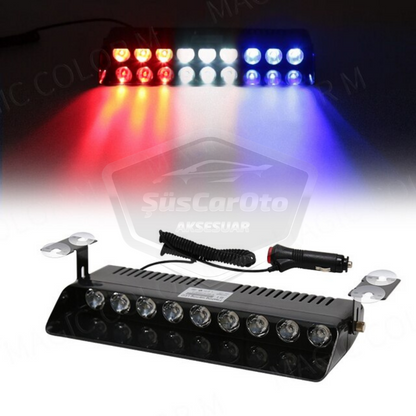 S1 Ventosa LED para ventana con mando a distancia, luz estroboscópica de policía, 9 LED, rojo, blanco y azul, 14 modos, enchufe para encendedor de cigarrillos