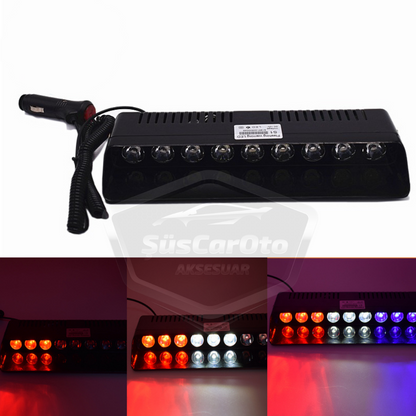 S1 Ventosa LED para ventana con mando a distancia, luz estroboscópica de policía, 9 LED, rojo, blanco y azul, 14 modos, enchufe para encendedor de cigarrillos