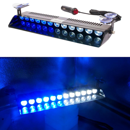S12 Ventosa de cristal para interior de coche, baliza policial, ambulancia, luz de advertencia de 12 LED, 12 modos diferentes, azul y blanco, con entrada de encendedor de cigarrillos, 2 colores