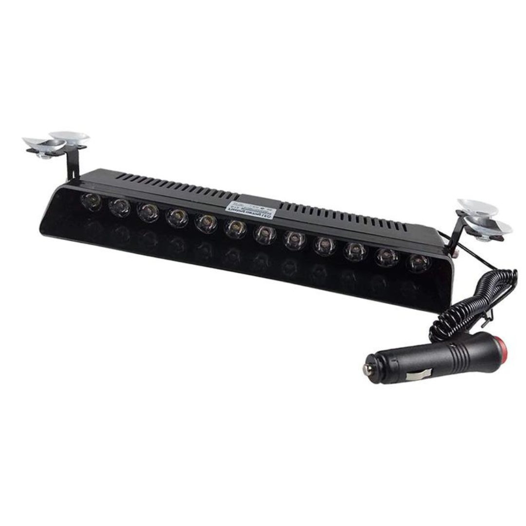 S12 Ventosa de cristal para interior de coche, baliza policial, ambulancia, luz de advertencia de 12 LED, 12 modos diferentes, azul y blanco, con entrada de encendedor de cigarrillos, 2 colores