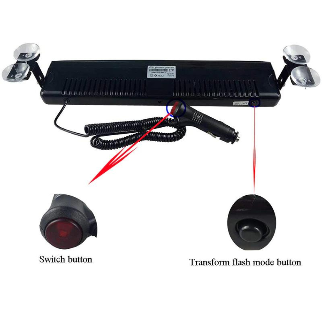 S12 Ventosa de cristal para interior de coche, baliza policial, ambulancia, luz de advertencia de 12 LED, 12 modos diferentes, azul y blanco, con entrada de encendedor de cigarrillos, 2 colores