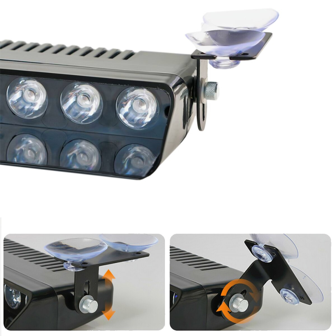 S12 Lámpara de emergencia para ambulancia y bomberos con ventosa interior de cristal, 12 LEDs, 12 modos diferentes, color ámbar, con conexión para encendedor de coche.