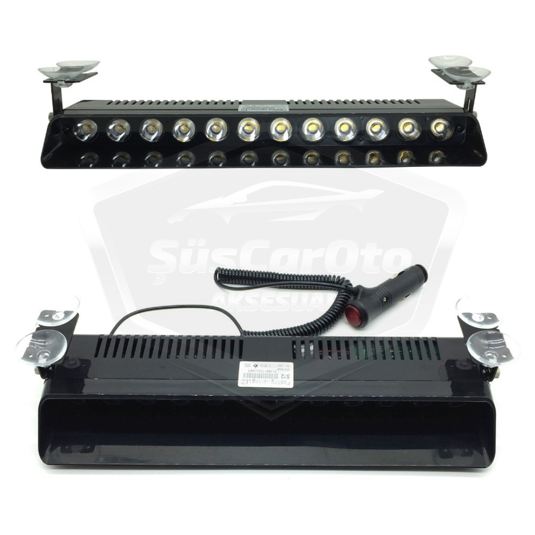 S12 Lámpara de emergencia para ambulancia y bomberos con ventosa interior de cristal, 12 LEDs, 12 modos diferentes, color ámbar, con conexión para encendedor de coche.