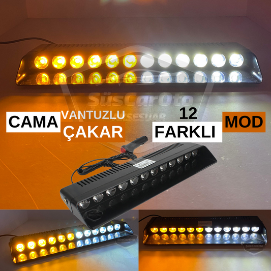 S12 Ventosa de cristal para ambulancia, bomberos, luz estroboscópica, 12 ledes, 12 modos diferentes, amarillo/blanco, conexión de mechero