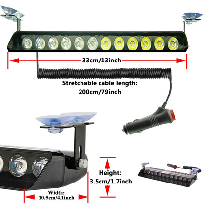 S12 Ventosa de cristal para ambulancia, bomberos, luz estroboscópica, 12 ledes, 12 modos diferentes, amarillo/blanco, conexión de mechero