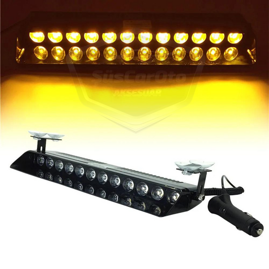 S12 Lámpara de emergencia para ambulancia y bomberos con ventosa interior de cristal, 12 LEDs, 12 modos diferentes, color ámbar, con conexión para encendedor de coche.