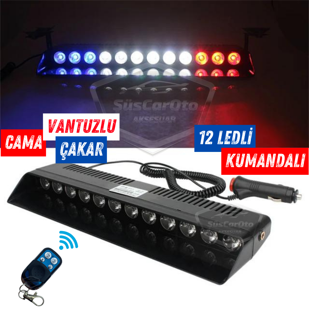 S12 Luz estroboscópica de policía con ventosa para parabrisas, con control remoto, lámpara de advertencia, 12 ledes, 14 modos diferentes, inalámbrica, rojo, blanco, azul, 3 colores, con entrada para encendedor.