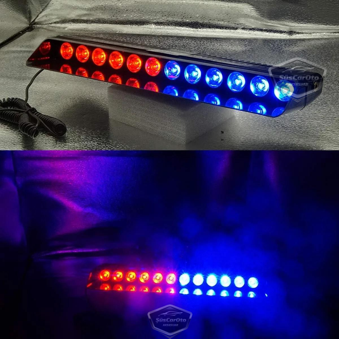 S12 Luz estroboscópica de policía con ventosa para ventana con control remoto, 12 LED, 14 modos diferentes, inalámbrica, roja y azul, con conexión para encendedor de cigarrillos
