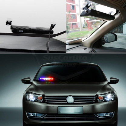 S12 Luz estroboscópica de policía con ventosa para ventana con control remoto, 12 LED, 14 modos diferentes, inalámbrica, roja y azul, con conexión para encendedor de cigarrillos