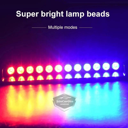 S12 Luz estroboscópica de policía con ventosa para ventana con control remoto, 12 LED, 14 modos diferentes, inalámbrica, roja y azul, con conexión para encendedor de cigarrillos