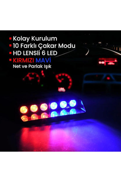 Baliza de Policía de 6 LED Rojo y Azul para Interior de Coche con Ventosa S6, 12 Modos, Conexión para Encendedor