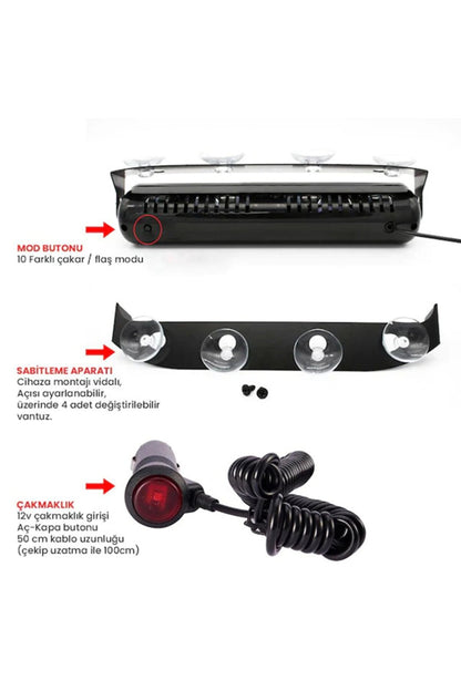 Baliza de Policía de 6 LED Rojo y Azul para Interior de Coche con Ventosa S6, 12 Modos, Conexión para Encendedor