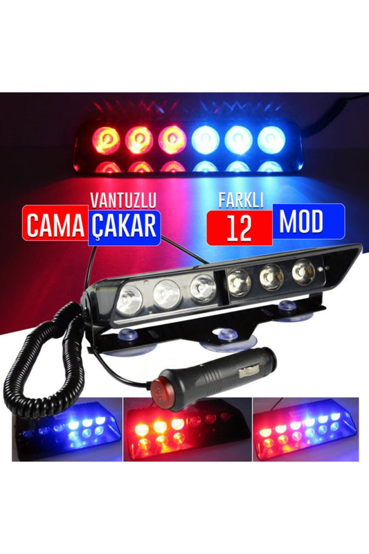 Baliza de Policía de 6 LED Rojo y Azul para Interior de Coche con Ventosa S6, 12 Modos, Conexión para Encendedor