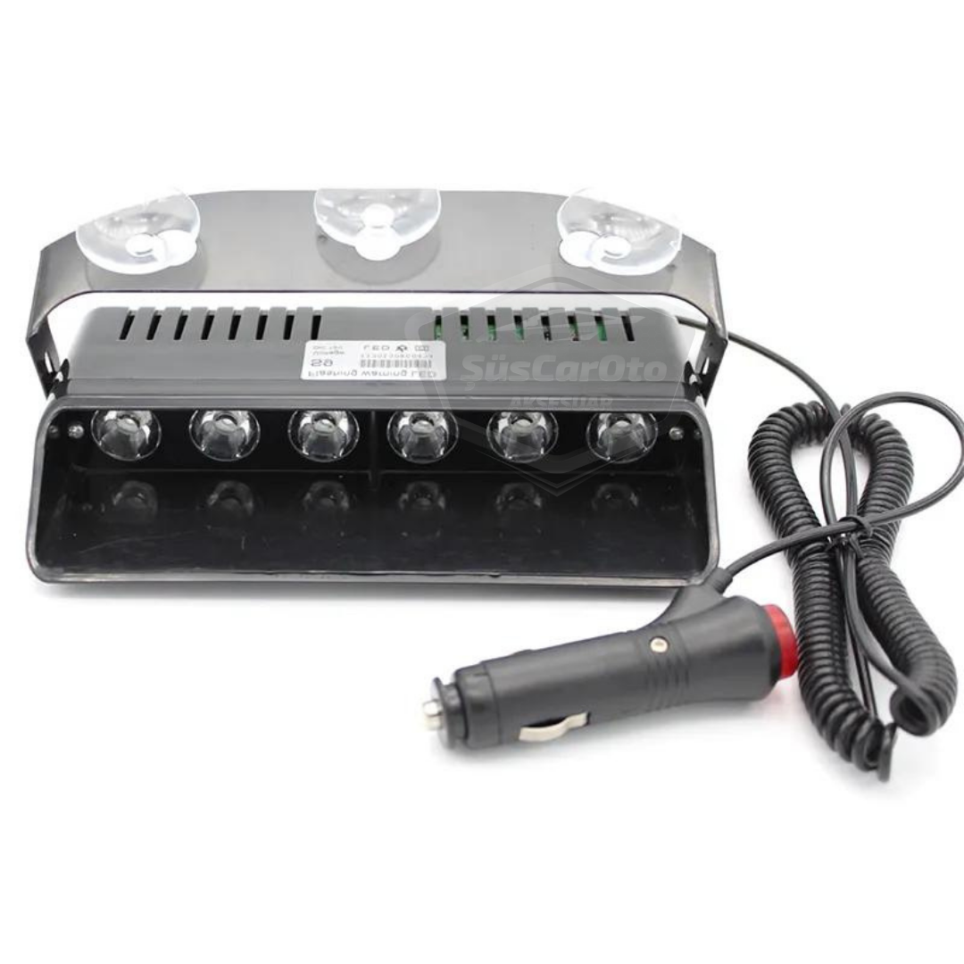 S6 Lámpara de advertencia de baliza de ambulancia y camión de bomberos con ventosa dentro del cristal, 6 leds, 12 modos diferentes, amarilla, con enchufe para encendedor de cigarrillos
