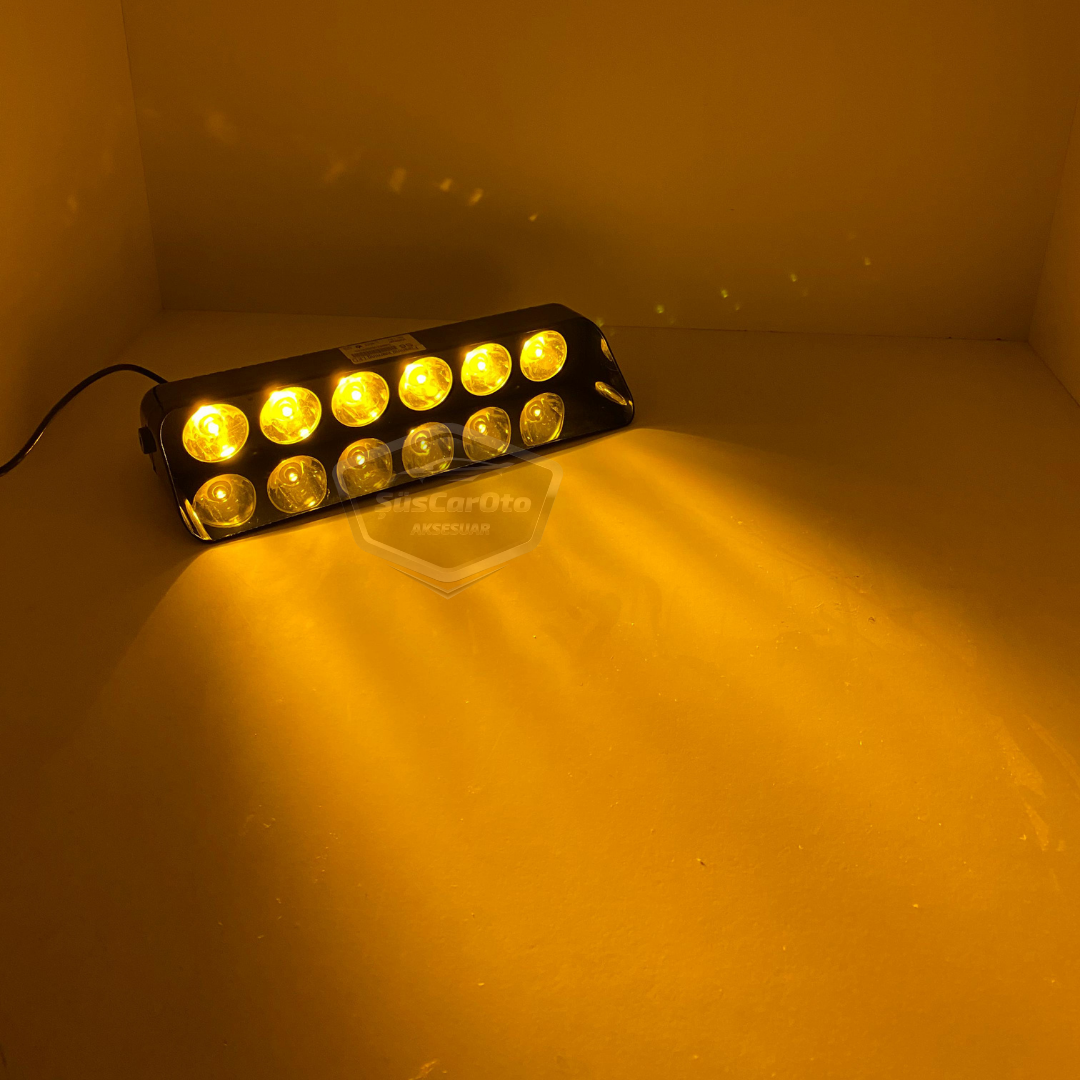 S6 Lámpara de advertencia de baliza de ambulancia y camión de bomberos con ventosa dentro del cristal, 6 leds, 12 modos diferentes, amarilla, con enchufe para encendedor de cigarrillos