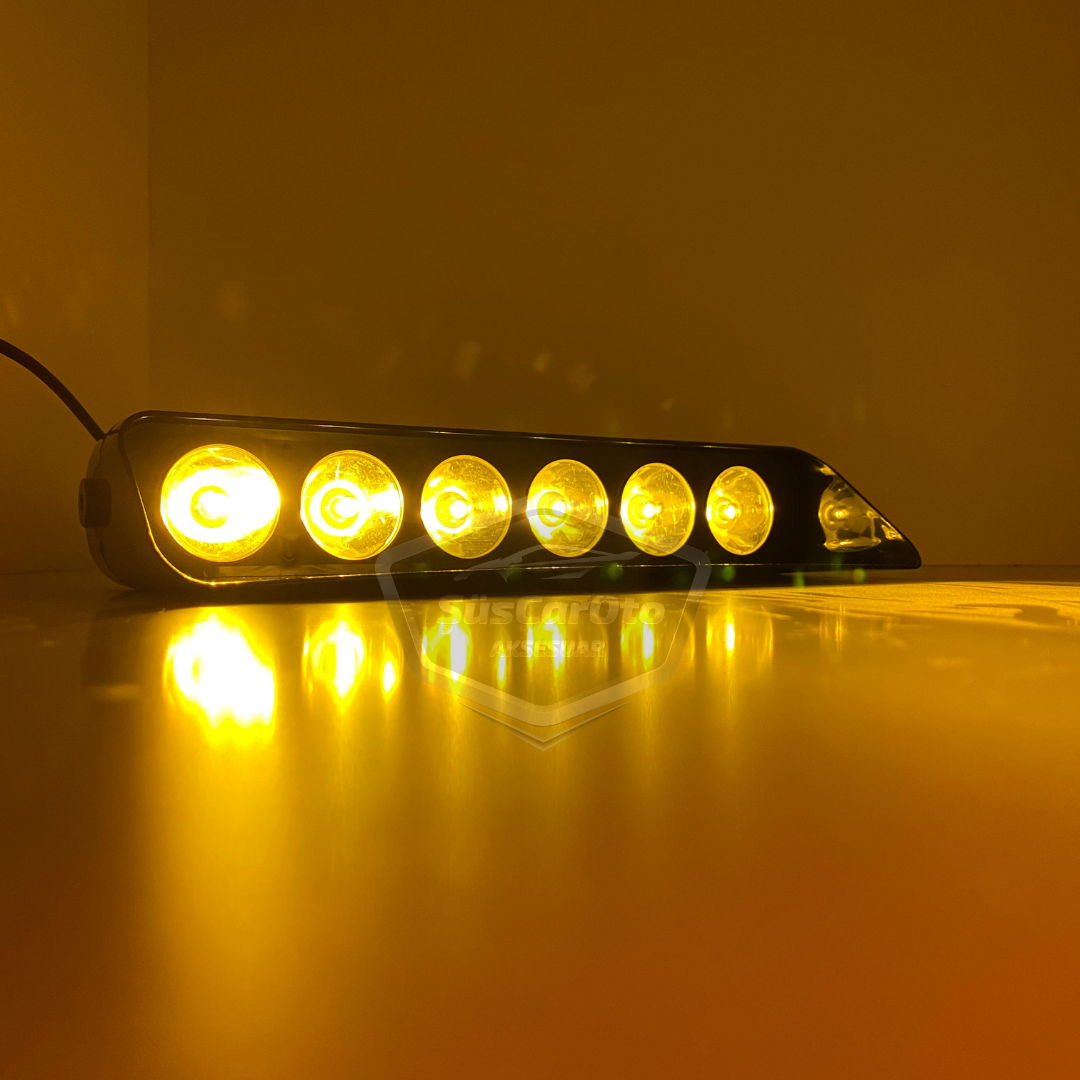 S6 Lámpara de advertencia de baliza de ambulancia y camión de bomberos con ventosa dentro del cristal, 6 leds, 12 modos diferentes, amarilla, con enchufe para encendedor de cigarrillos