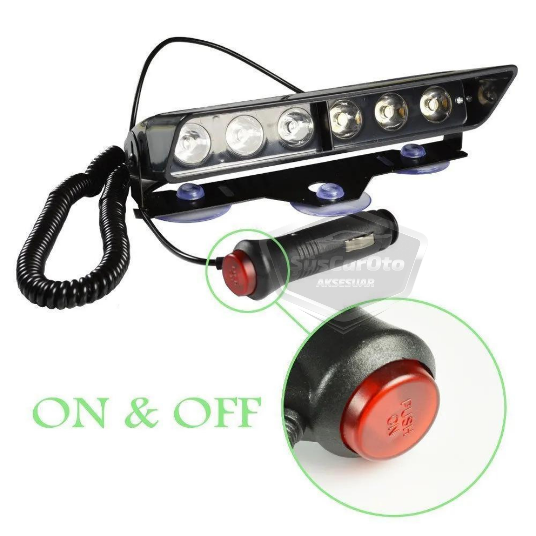 S6 Lámpara de advertencia de baliza de ambulancia y camión de bomberos con ventosa dentro del cristal, 6 leds, 12 modos diferentes, amarilla, con enchufe para encendedor de cigarrillos