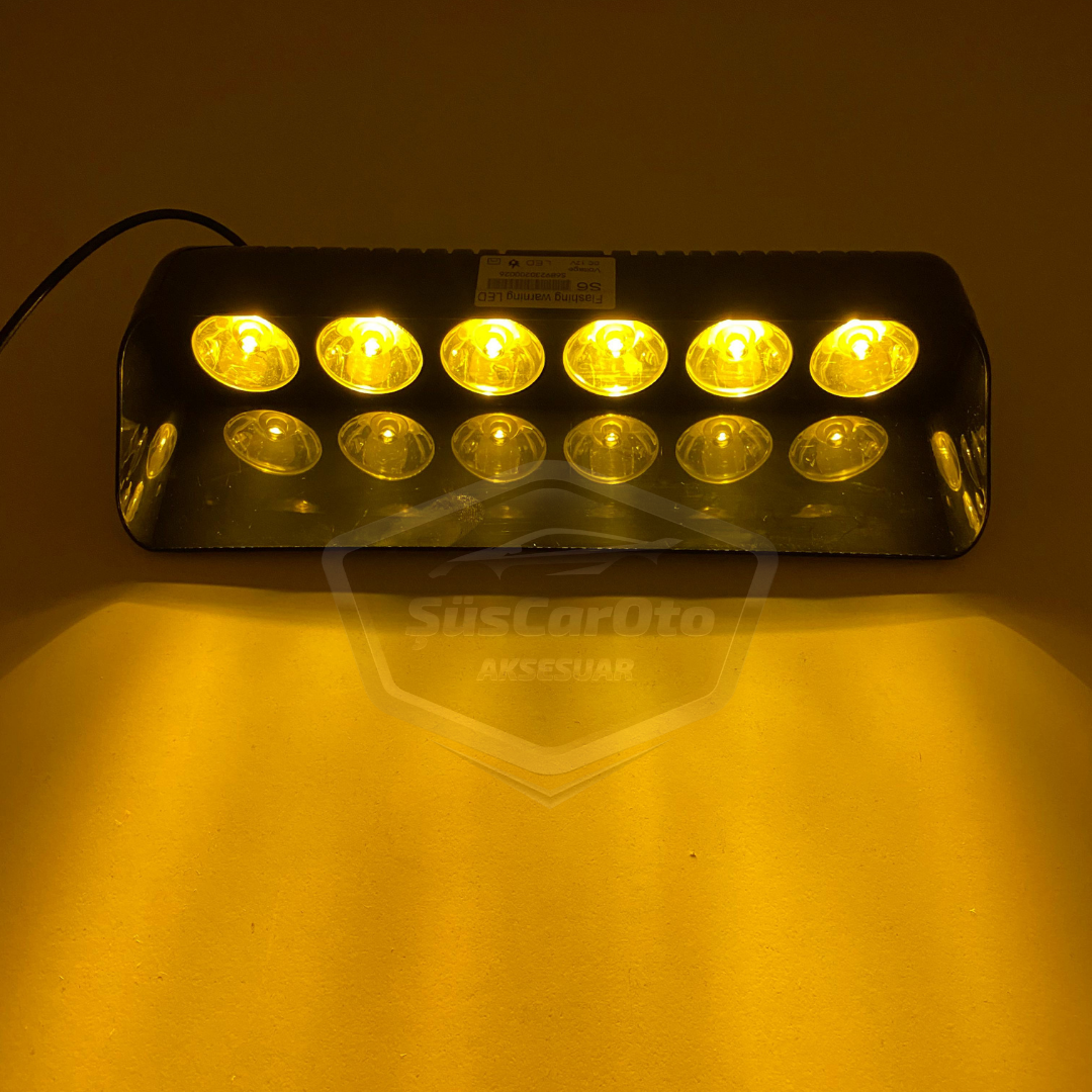S6 Lámpara de advertencia de baliza de ambulancia y camión de bomberos con ventosa dentro del cristal, 6 leds, 12 modos diferentes, amarilla, con enchufe para encendedor de cigarrillos