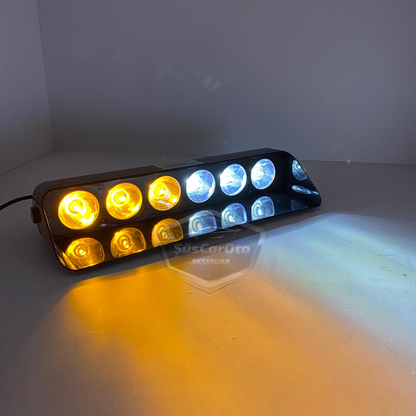 S6 Lámpara Estroboscópica de Ambulancia y Bomberos con Ventosa Interior, 6 Luces LED, 12 Modos Diferentes, Blanco y Amarillo, con Enchufe para Encendedor de Cigarrillos