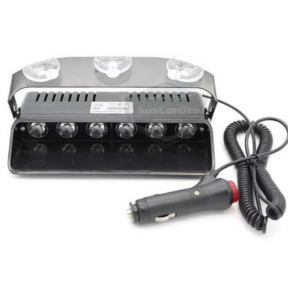 S6 Lámpara Estroboscópica de Ambulancia y Bomberos con Ventosa Interior, 6 Luces LED, 12 Modos Diferentes, Blanco y Amarillo, con Enchufe para Encendedor de Cigarrillos