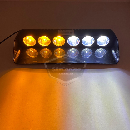 S6 Lámpara Estroboscópica de Ambulancia y Bomberos con Ventosa Interior, 6 Luces LED, 12 Modos Diferentes, Blanco y Amarillo, con Enchufe para Encendedor de Cigarrillos