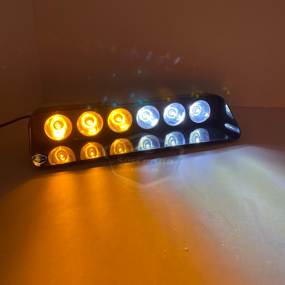 S6 Lámpara Estroboscópica de Ambulancia y Bomberos con Ventosa Interior, 6 Luces LED, 12 Modos Diferentes, Blanco y Amarillo, con Enchufe para Encendedor de Cigarrillos