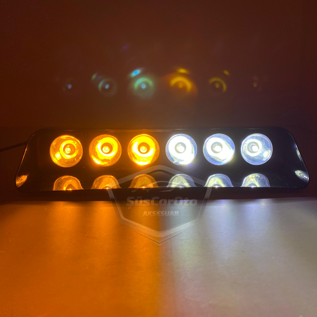 S6 Lámpara Estroboscópica de Ambulancia y Bomberos con Ventosa Interior, 6 Luces LED, 12 Modos Diferentes, Blanco y Amarillo, con Enchufe para Encendedor de Cigarrillos