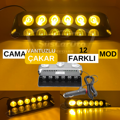 S6 Lámpara de advertencia de baliza de ambulancia y camión de bomberos con ventosa dentro del cristal, 6 leds, 12 modos diferentes, amarilla, con enchufe para encendedor de cigarrillos