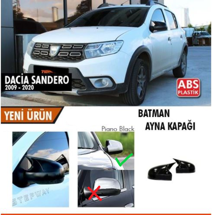 Dacia Sandero 2009-2020 Tapa de Espejo Batman Bat Piano Black Plástico ABS