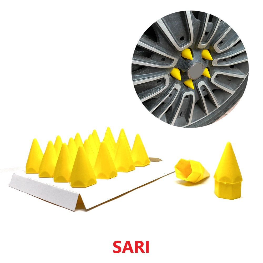 Tapas de Tuerca de Bala Puntiagudas con Herramienta de Desmontaje, Juego de 20 Piezas, 17 mm-19 mm, AMARILLO