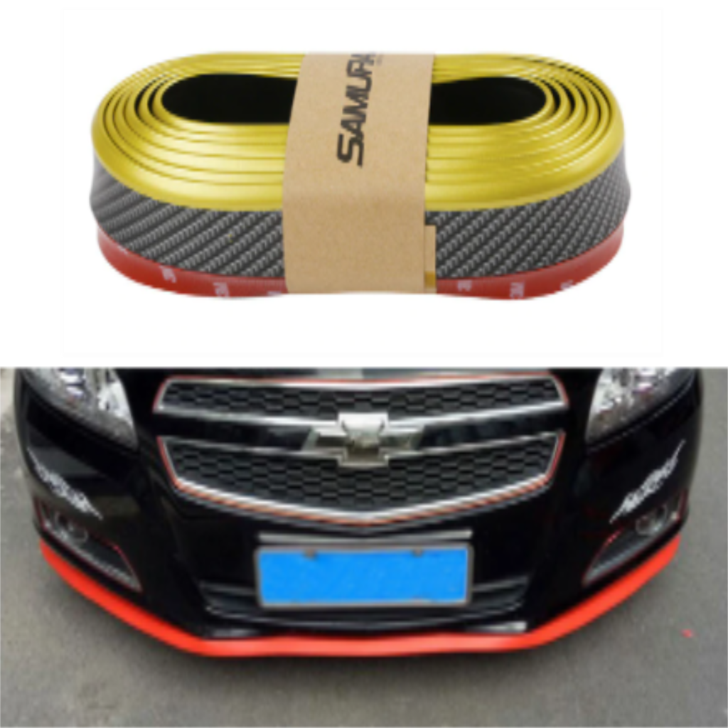 SAMURAI Protector de labio delantero flexible y suave de 2,5 m con cinta 3M (carbono amarillo)