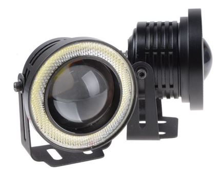 Faro Antiniebla Universal con Lente Angel, Metálico, Impermeable, 76 mm, Ojos de Ángel con Anillo Amarillo