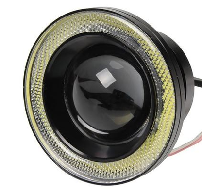 Faro Antiniebla Universal con Lente Angel, Metálico, Impermeable, 76 mm, Ojos de Ángel con Anillo Amarillo
