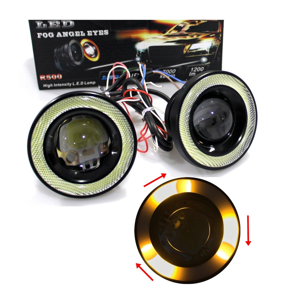 Faro antiniebla universal angel eyes metálico impermeable 89 mm con ojo de ángel amarillo