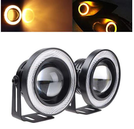 Faro antiniebla universal angel eyes metálico impermeable 89 mm con ojo de ángel amarillo