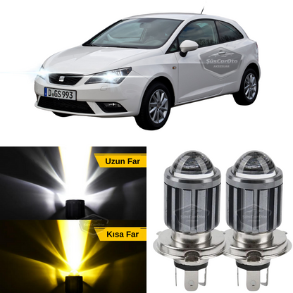Bombilla de faro con lente compatible con Seat Ibiza Mk4 2008-2017, LED xenón, doble color amarillo-blanco, efecto relámpago, lámpara LED CSP, luces largas y cortas, juego de 2 unidades.