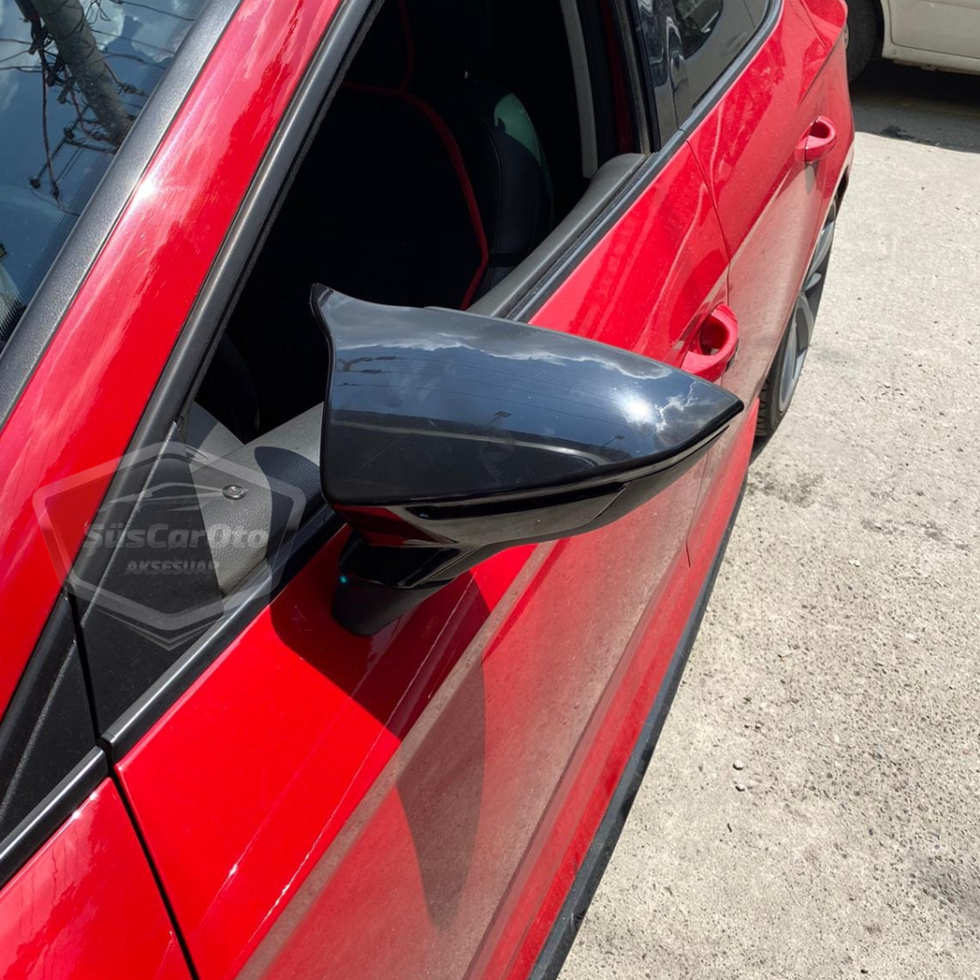 Tapa de espejo retrovisor tipo Batman para Seat Ibiza MK5 2017 en adelante, en negro piano, plástico ABS
