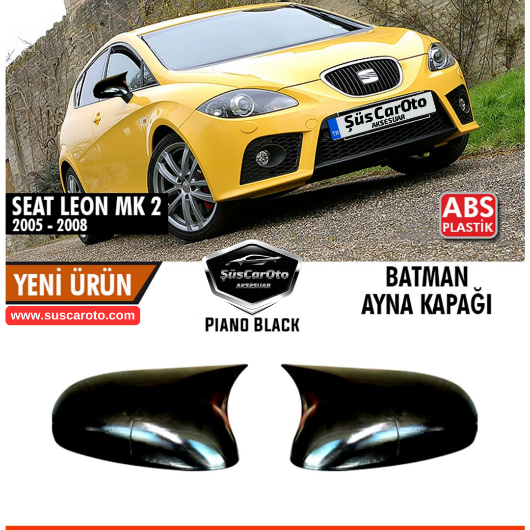 Cubierta de espejo retrovisor Batman Murciélago Piano Black Plástico ABS Compatible con Seat León Mk2 2005-2008 Carrocería Pre-Restyling